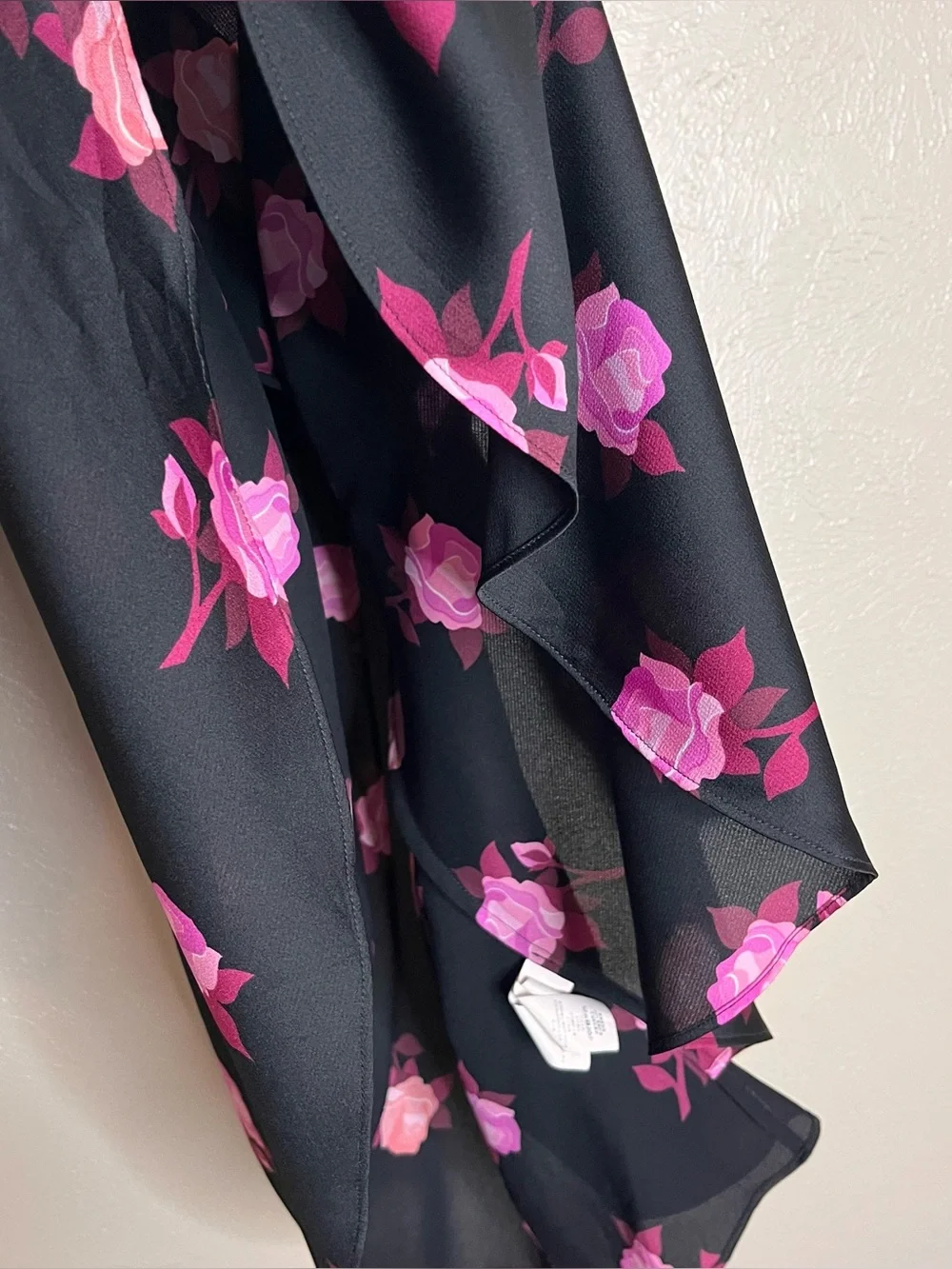 Kate Spade NY Rose Garden Smocked Satin dress black pink